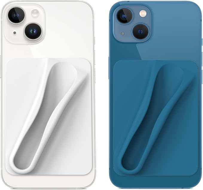 DOB SECHS Silicone Lip Holder for Cell Phone Lipstick Lip Glaze Phone Case Adhesive Back Stick On Holder for iPhone and Android Smartphone,Grey+Blue