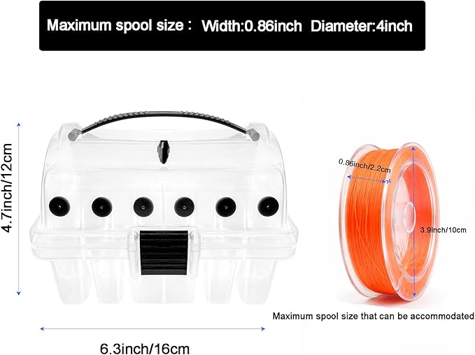 Aventik Clear Fishing Line Organizer Built-in Cutter & Silicone Holes 6C/8C Clear Tangle Free Spool Storage Box for Fishing Line Management