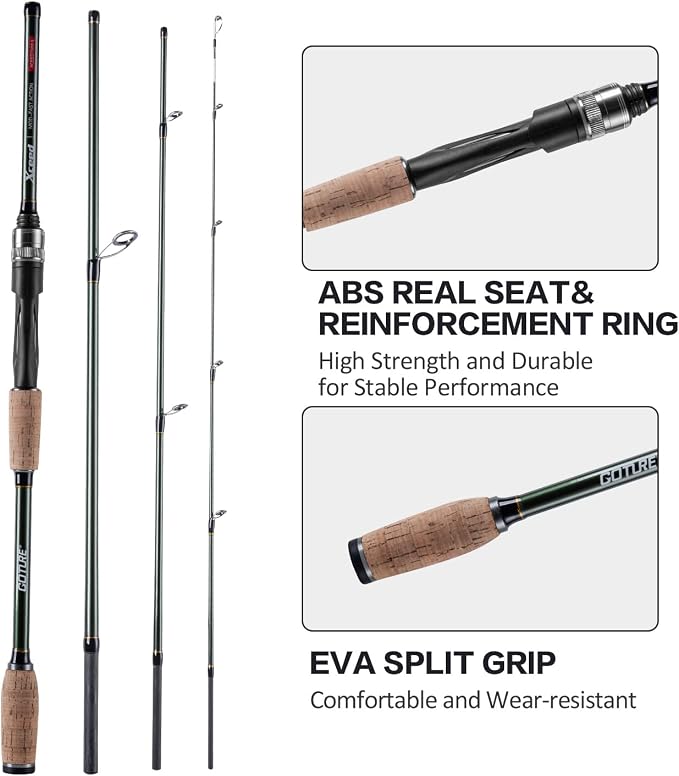 Goture Travel Fishing Rods, 4 Piece Fishing Pole with Case/Bag, Casting/Spinning Rod,Ultralight Fishing Baitcasting Rod 7ft for Saltwater Trout, Bass, Walleye, Pike