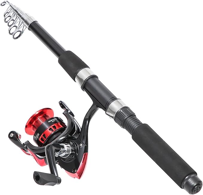 Tripquips Fishing Rod, 6.9ft 2Pcs Telescopic Fishing Rods Set, Carbon Fiber Fishing Pole, 2PCS Spinning Rod and Reel Combo with Carrier Bag Freshwater Fishing Rod and Reel Combos Kits Fishing Gear-Red