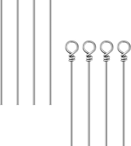 100 Pack Fishing Looped Spinner Shaft, Stainless Steel Spinner Bait Wire Fishing Lure Making Supplies - Lure Making Kit Rigs for Freshwater Bass, Trout, Walleye, Salmon, Catfish