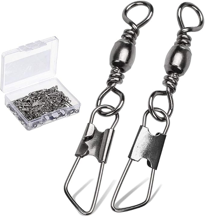 AMYSPORTS Stainless Steel Snap Swivel Saltwater High Strength Snaps Fishing Barrel Line Connector Fishing Swivels Barrel Safety Snap Fishing Tackle Stainless Steel Accessories