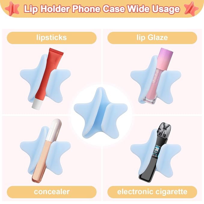 Lip Gloss Holder Phone Case,2026 New Model Five-Pointed Star Gloss Bracket,Self-Adhesive Lip Holder Suitable for iPhone Samsung Galaxy Moto and Android(Purple)