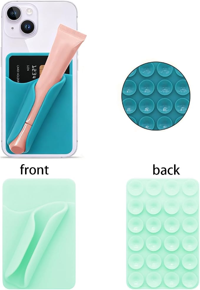 Silicone Suction Phone Case, Featuring A Card Slot, A Self-Adhesive Lip Gloss Holder Detachable Mount, Compatible with Most Smartphones(Green)