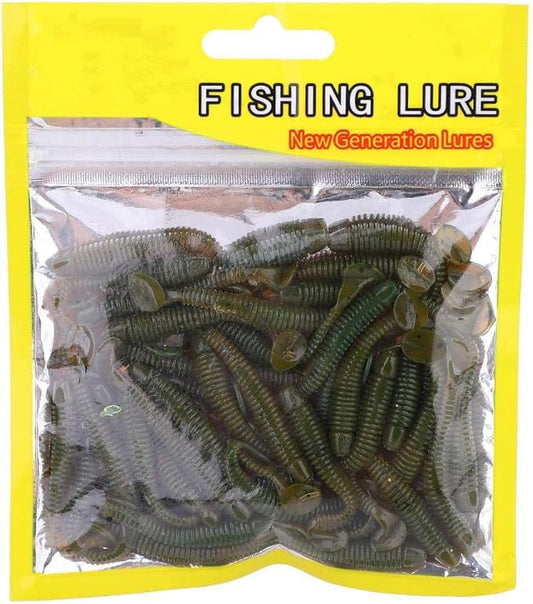 Tbest 50 Pcs 5cm Soft Fishing Lures, Plastic Fishing Bait T-Tail Grub Worm Baits Fish Tackle Accessory 9 Colors