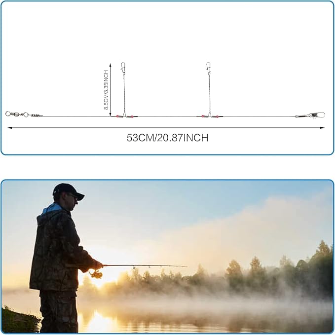 Fishing Leader Saltwater Freshwater,Stainless Steel Fish Rig with Swivel Snap Beads Connector Lure Bait and Hooks Fish Trace Lure Steel Wire Fishing Tackle Kit