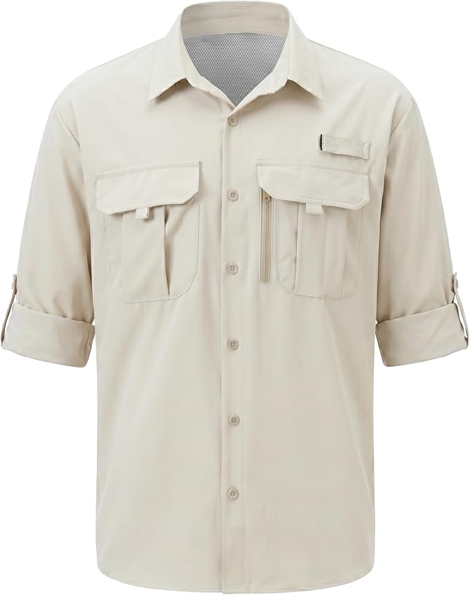 Men's Long Sleeve Fishing Shirts UPF 50+ Sun Protection Quick Dry Shirts Button Down Shirt for Hiking Camping