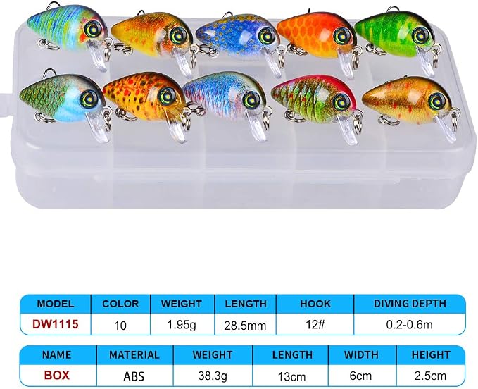 Mini Crankbait Fishing Lures Kits Swimbait Wobbler Hard Baits for Bass Trout Pike Freshwater and Saltwater 10pc-20pc/pack