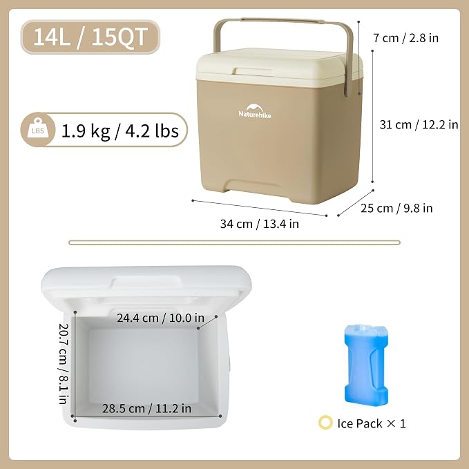 Naturehike 5.3/15/19 QT Hard Cooler, Insulated Ice Chest Box, Portable Ice Retention Cooler for Beach Camping Picnic Fishing Barbecue