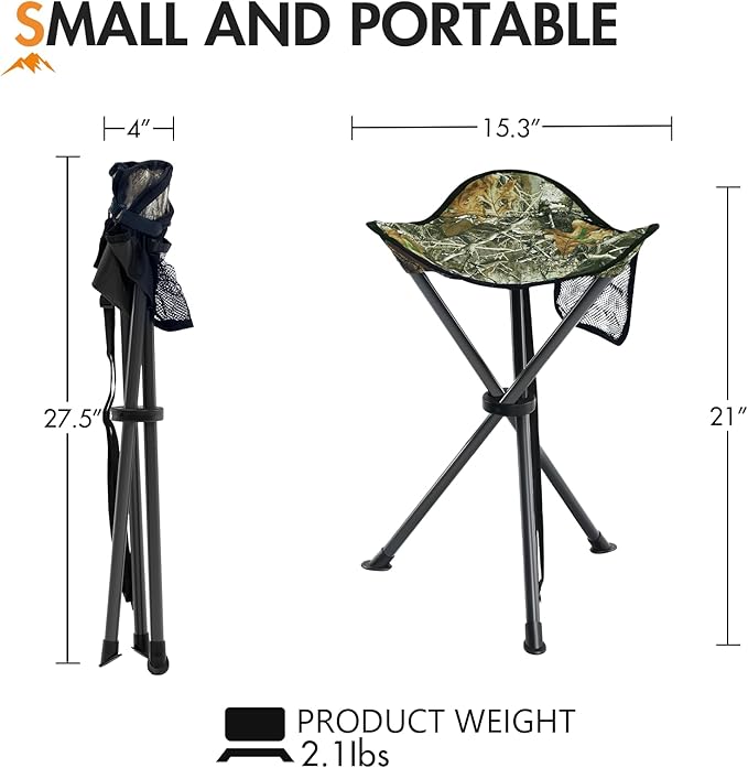 Portal Tall Folding Tripod Stool for Outdoor Camping Walking Hunting Hiking Fishing Travel, Support 225 lbs