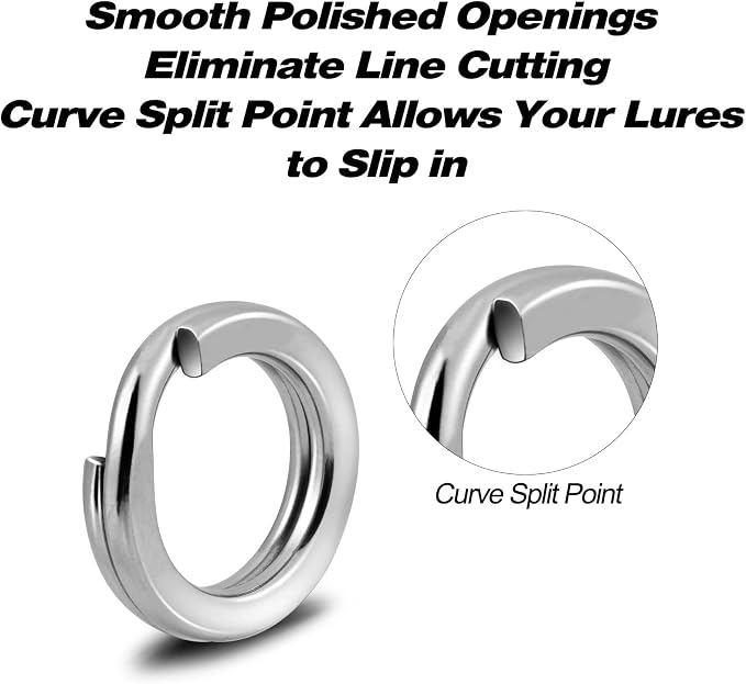 Alwonder 100-Pack Fishing Split Rings Stainless Steel Lure Rings, 9-400LB Hyper Wire Fishing Ring Heavy Duty Flattened Freshwater Saltwater Terminal Tackles Lure Solid Snap Ring Connectors