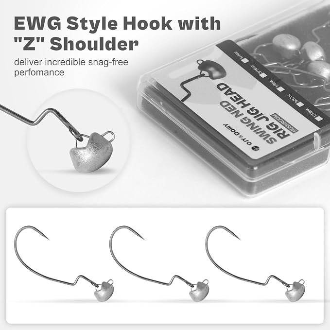 OJY&DOIIIY Swing Weedless Ned Rig Jig Heads, 12 Pack Finesse Mushroom Shaky Jigheads 1/16 3/32 1/8 3/16 1/4oz for Bass Fishing