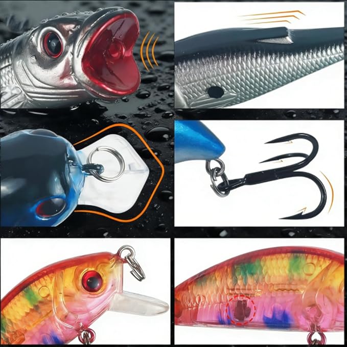 43PCS Bass Fishing Lures Kit Set Topwater Hard Baits Minnow Crankbait Pencil VIB Swimbait for Bass Pike Fit Saltwater and Freshwater
