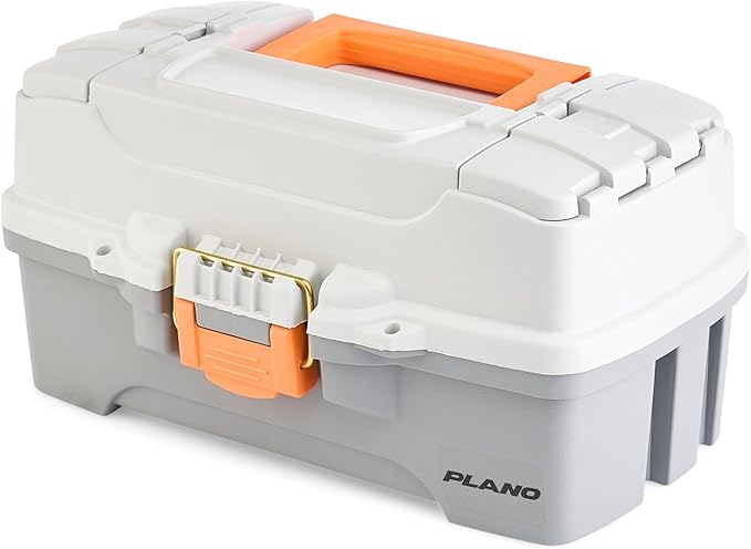 Plano One-Tray Tackle Box, Light Grey/Dark Grey, Rust-Proof Brass Latch, Top-Access Tray with Deep Storage, Made in the USA, Portable Fishing Gear Storage Organizer