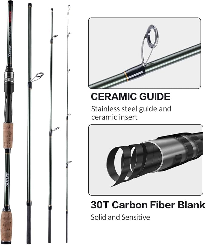Goture Travel Fishing Rods, 4 Piece Fishing Pole with Case/Bag, Casting/Spinning Rod,Ultralight Fishing Baitcasting Rod 7ft for Saltwater Trout, Bass, Walleye, Pike