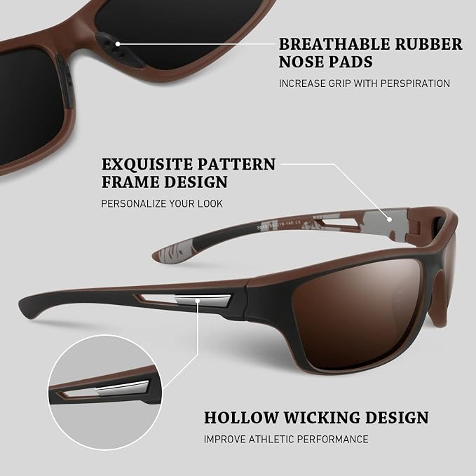 WEAROYO Polarized Sports Sunglasses for Men Women,Fishing Driving Rectangular Goggles UV400 Protection