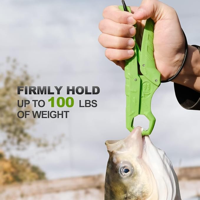 SNAIL TRAIL 7.5'' Floating Fish Gripper, Fishing Grabber, Catfish Mouth Pliers, Caught Bass Holder, Fish Scale Hook Clamp, Saltwater Lip Grip Tool with Lanyard, Gifts for Men, Green