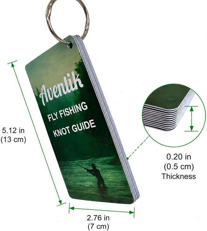 Aventik Fly Fishing Knot Tying Guide Cards with Zinger, Saltwater & Freshwater Laminated Reference, 4 Pro Setup Chains, 15 Essential Knots, Ruler & US Fishing Info QR, Fishing Gear Tool Gifts