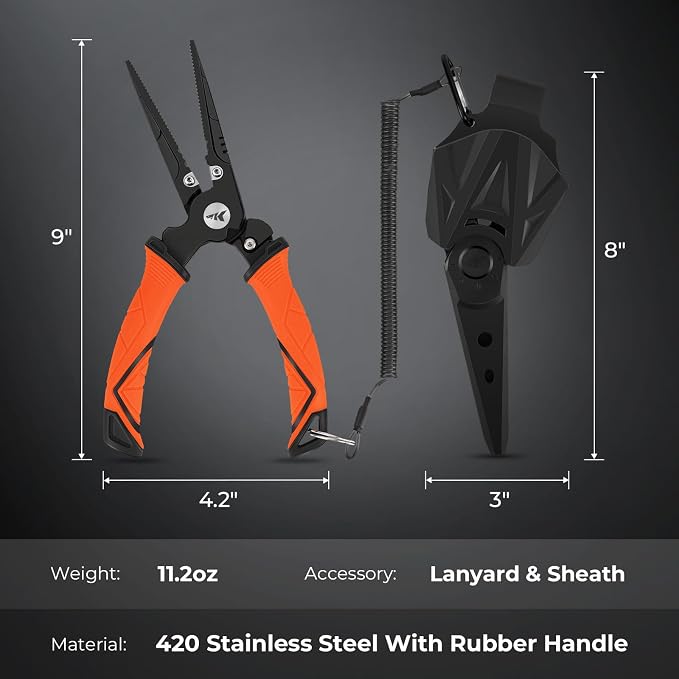 KastKing Paradox Fishing Pliers, Angled Fish Lip Gripper, Saltwater Resistant 420 Stainless Steel Fishing Tools, Fishing Pliers Hook Remover with Ergonomic Handle, Fishing Gifts for Men