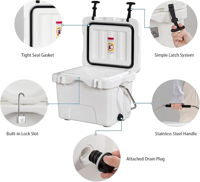 DORTALA 16 Quart Cooler, Heavy Duty Ice Chest with Handle, Drain Plug & 2 Cup Holders, 3-5 Day Ice Retention, Portable Ice Cooler Ideal for Camping, Travel, Fishing &Activities