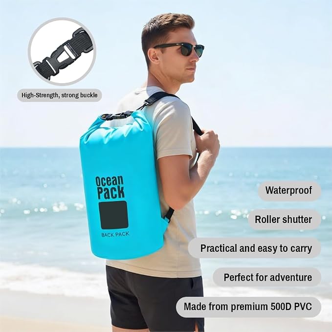 Waterproof Dry Bag Set of 3 (15L 20L 30L) - PVC Roll Top Dry Bags Waterproof - Backpack for Kayaking, Camping, Beach & Travel (Pink, light blue, gray)