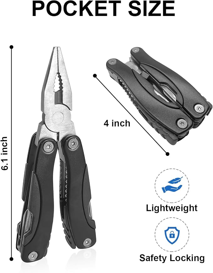 UNOONE 11-in-1 Multitool Pliers - Stainless Steel Pocket Knife with Pliers, Screwdriver & Bottle Opener - Aluminum Handle EDC Knives for Survival, Camping, Hunting, Hiking - Gift for Men Women (Red)
