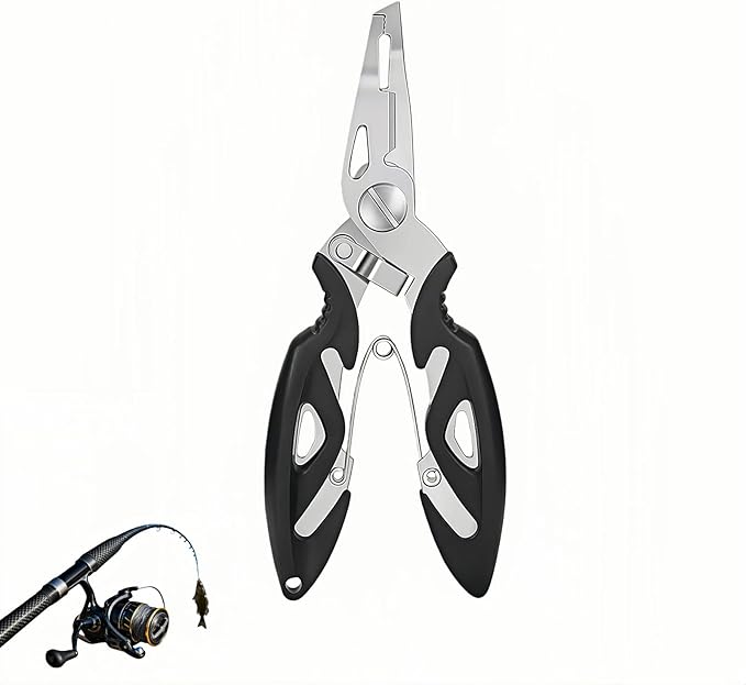 Multitool Fishing Pliers, Stainless Steel Multi-Tool with Spring-Loaded Design, Anti-Slip Grip, Line Cutter, Hook Remover for Saltwater Fishing