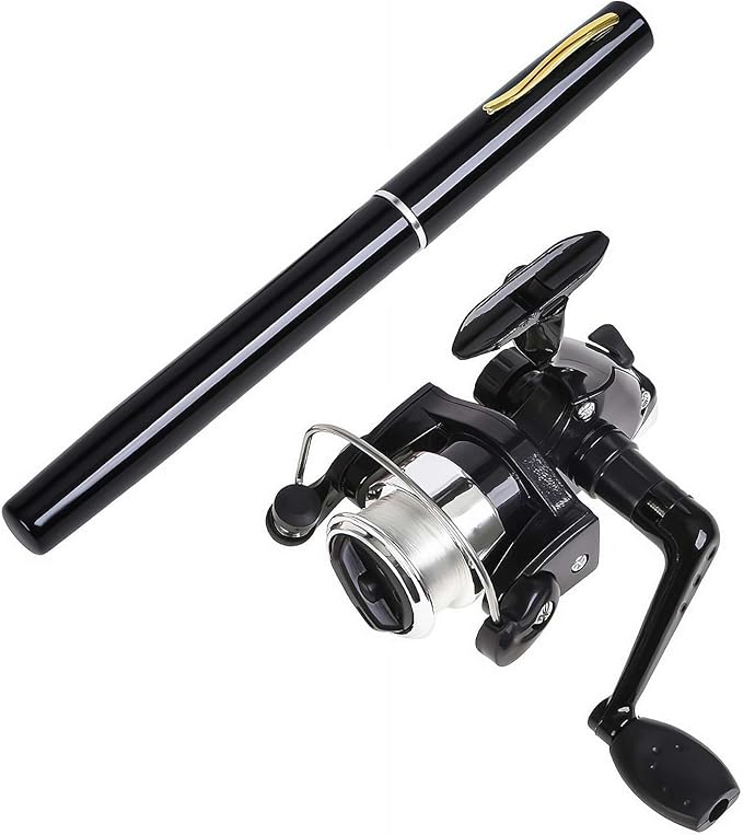 Pen Fishing Rod Kit,Pocket Size Fishing Rod,Mini Pocket Telescopic Rod with Spinning Reel,Portable Collapsible Telescopic Fishing Pole,Fishing Rod Reel Combo Kit for Saltwater Freshwater