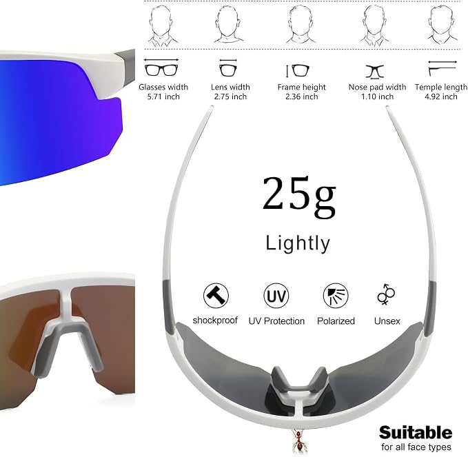 BangLong Lightweight Polarized Sports Sunglasses for Men Women, UV400 Protection Wrap-Around Sunglasses for Running Cycling