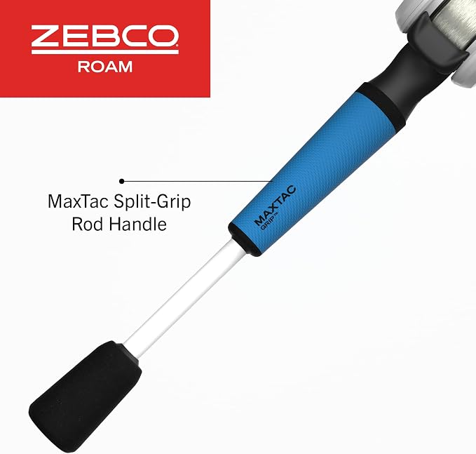 Zebco Roam Baitcast Reel and Fishing Rod Combo, 6-Foot 6-Inch 2-Piece Fiberglass Fishing Pole with Split-Grip MaxTac Rod Handle, Lightweight Graphite Frame, Right-Hand Retrieve