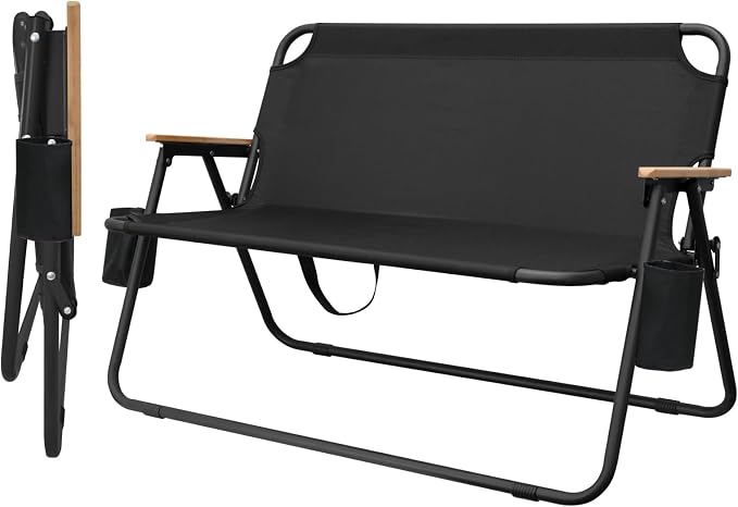 ptlsy Loveseat Camping Chair for Adults Heavy Duty Double Seat Camp Chair for 2 Person Suit for Indoor Outdoor Hiking Patio Beach (Black)