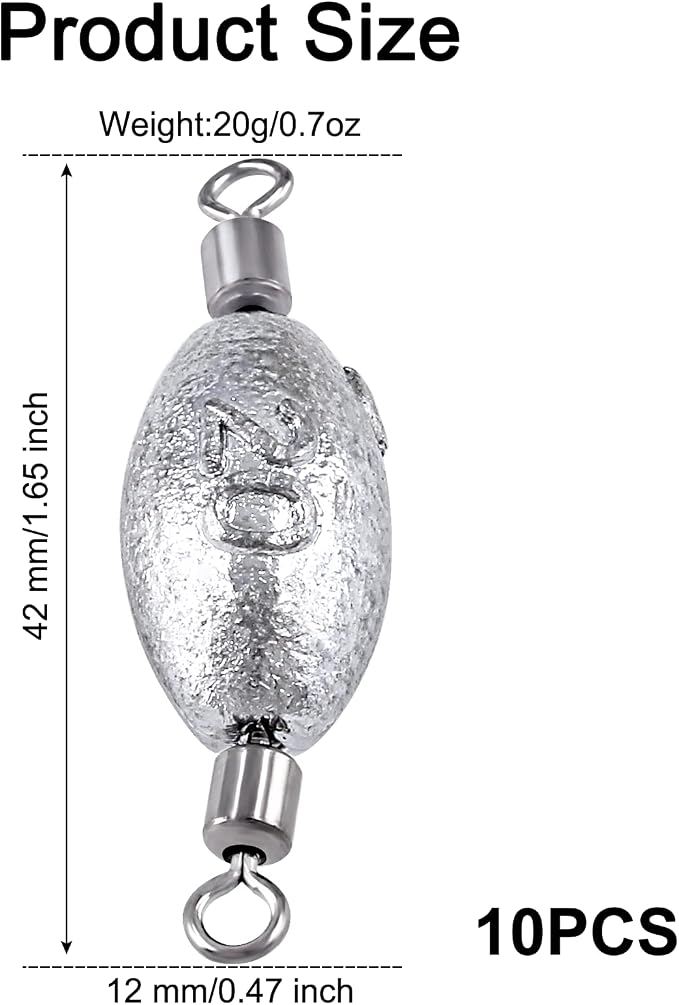 Hitefu Fish Weight Sinkers, Inline Weights Lead Fishing Weights Trolling Sinkers, Egg Sinkers for Bottom Fishing (3/8, 1/2, 3/4oz)