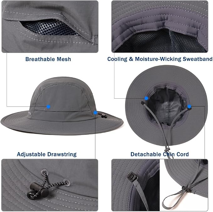 TOP-EX XL/XXL Waterproof Mens Sun Hat Wide Brim UPF 50+ Bucket Hat for Women Sun Protection Outdoor Hiking