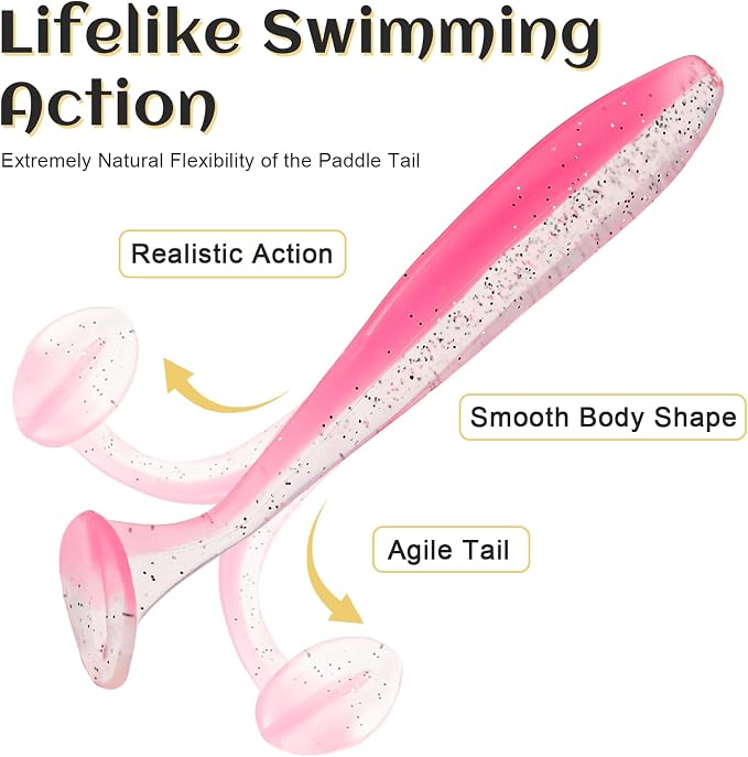 30pcs Soft Plastic Fishing Lures Paddle Tail Swimbaits Soft Baits Lure for Bass Crappie Trout Shad Freshwater Saltwater Fishing Mixed 3.5 Inch 4.7 Inch Swim Bait Kit with Box