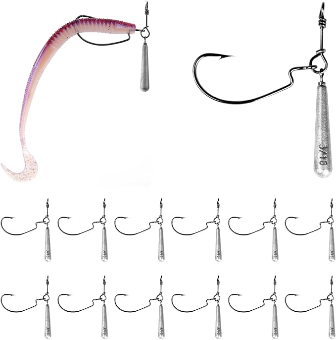 OJYDOIIIY Jika/Tokyo Rig (10/12 PCs) - Drop Shot Style Fishing Rigs with Weedless EWG Hooks (1/8 3/16 1/4 3/8 1/2oz) | Replaceable Hooks & Weights