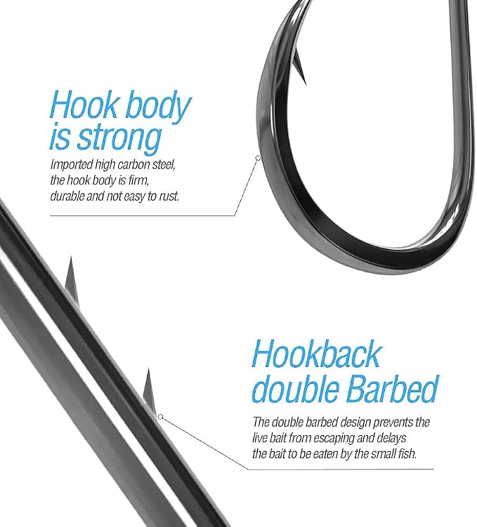 DONQL Bait Holder Hooks, 600Pcs Double Barbed Fishing Hooks 3#-12# Carp Single Fish Hook Kit Fly Fishing Accessories Carbon Steel Jig Sea Hooks for Live Bait Freshwater Saltwater (600PCS)
