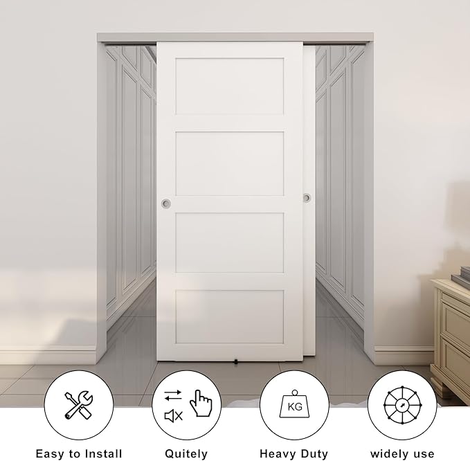 JUBEST 6FT/72 Heavy Duty Bypass Door Hardware with Soft Close Mechanism, Sliding Closet Door Hardware Set for 2 Door System, Smoothly and Quietly, Fit Door Thickness 1 3/8" or 1 3/4", Easy to Install