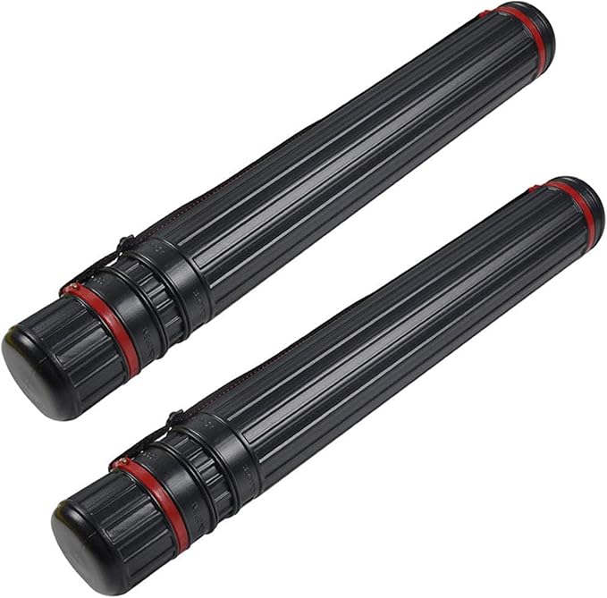 DEWEL 2Pcs Poster Tube Extends from 30" to 51", Waterproof Telescoping Plastic Art Tube for Poster Art Document Blueprint Fishing Rod, Light Resistant with Carrying Strap(Black XL Size)