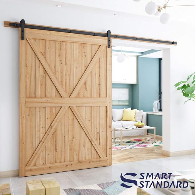 SMARTSTANDARD 10ft Barn Door Hardware Kit - Heavy Duty, Easy to Install, Fits 60" Wide Door Panel (I Shape Hangers)