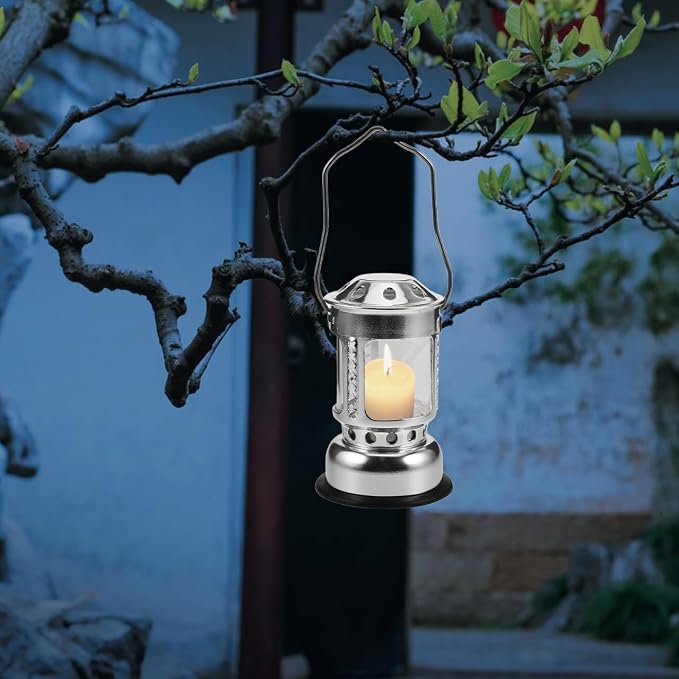 Toddmomy Portable Aluminium Alloy Candle Lantern Lightweight Windproof Camping Lamp for Night Fishing and Outdoor Activities Stylish Silver Design with Base