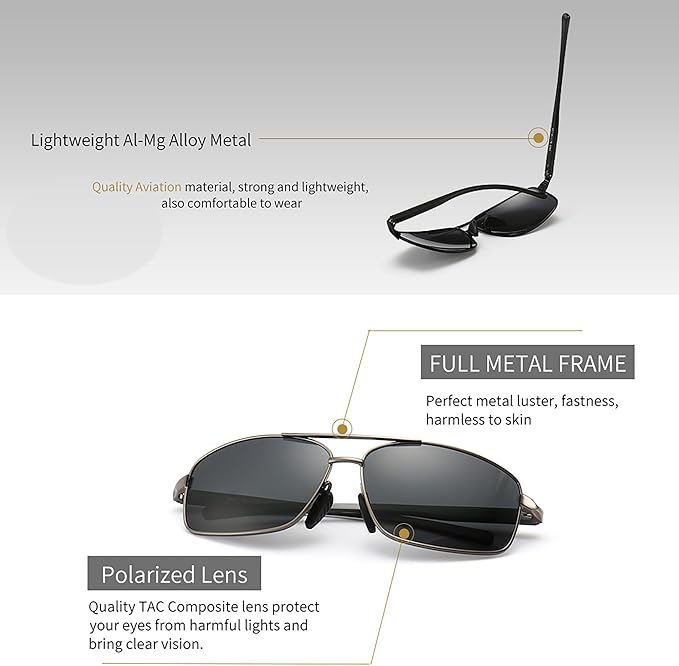 SUNGAIT Ultra Lightweight Rectangular Polarized Sunglasses Men UV400 Protection