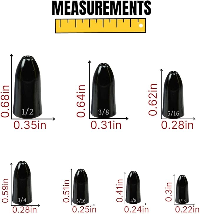 Reaction Tackle Tungsten Worm Weights for Bass Fishing - Bullet Shaped Sinkers/Fishing Weights - for Texas Rig and Carolina Rig/Size Stamped