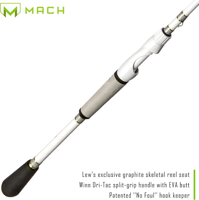 Lew's MACH 1 Spinning Fishing Rod, IM7 Graphite Rod, Winn Dri-Tac Split-Grip, Graphite Skeletal Reel Seat