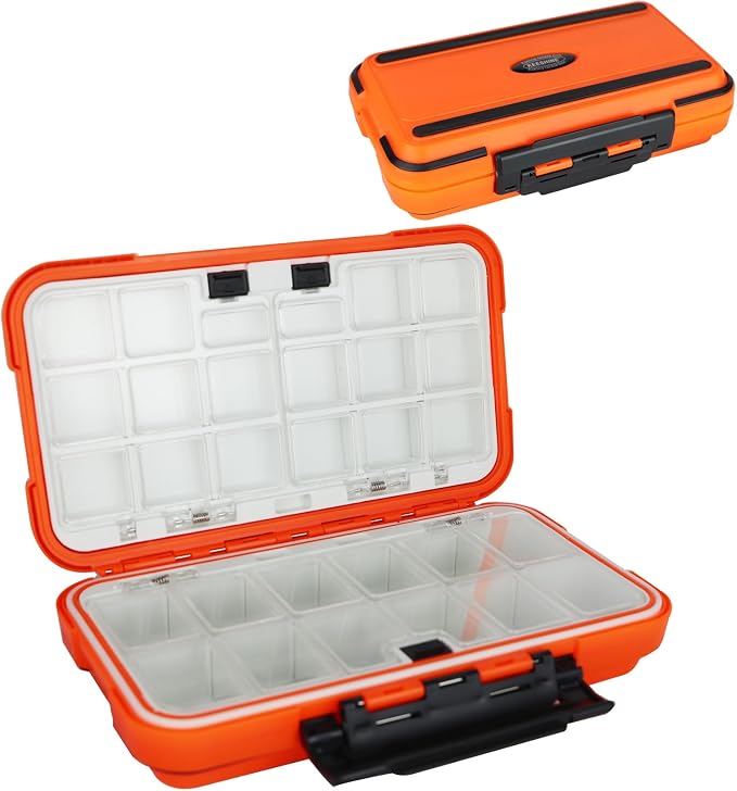 small tackle box, mini waterproof fishing tackle box organizer, double sided organizer travel box(L Orange)