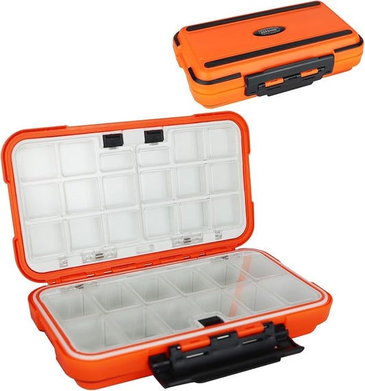 small tackle box, mini waterproof fishing tackle box organizer, double sided organizer travel box(L Orange)