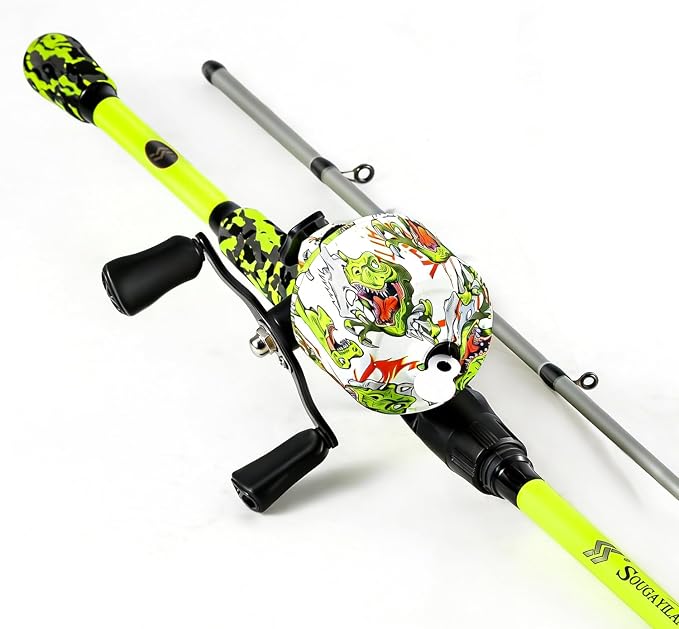 Sougayilang Spincast Combo – IM7 Graphite 2-Piece Travel Rod, EVA Handle, 17.5LB Drag, 7+1 Bearings, Left/Right Interchangeable, Pre-spooled with Mono Line for Kids & Beginners – Pond & Lake Fishing