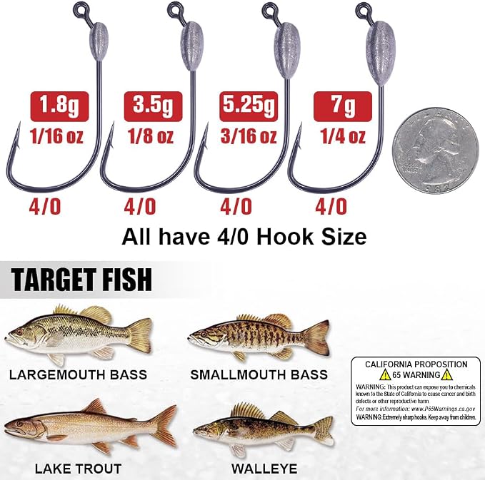 XFISHMAN-Tube-Jig-Heads-for-Bass-Fishing-Tube-Bait-Hooks 1/16oz 1/8oz 3/16oz 1/4oz (12-Pack)