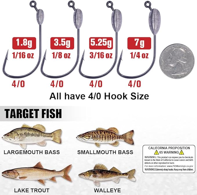 XFISHMAN-Tube-Jig-Heads-for-Bass-Fishing-Tube-Bait-Hooks 1/16oz 1/8oz 3/16oz 1/4oz (12-Pack)