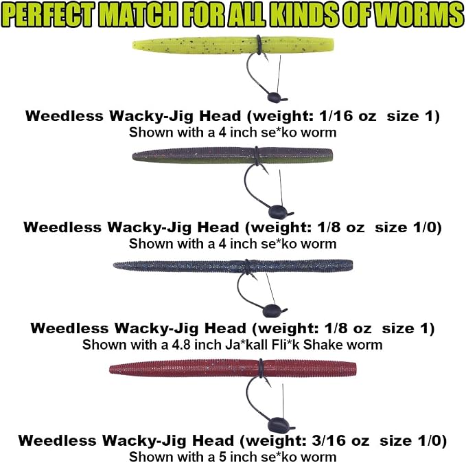 Weedless-Wacky-Rig-Hooks-Weedless-Jig-Head Worm Weights Hook for Bass Fishing 10 Pack