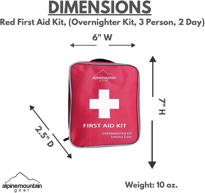 Red First Aid Kit, (Overnighter Kit, 3 Person, 2 Day) - Compact Emergency Medical Kits with Bandages, Gauze, and More by Caddis Sports (Overnighter (Red))